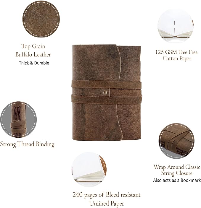 Handmade Leather Journal | Writing Diary | Bound Daily Notepad - Image 8