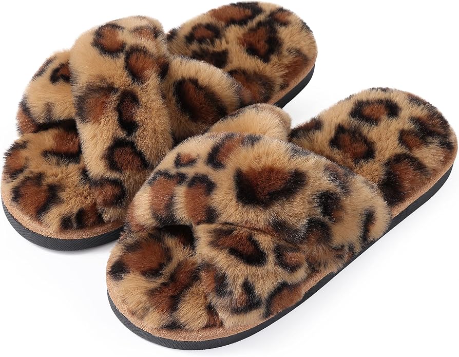 Evshine Women's Fuzzy Slippers Cross Band Memory Foam House Slippers Open Toe by Evshine