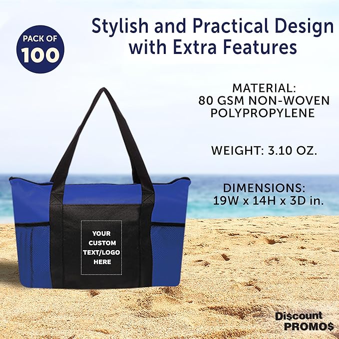 DISCOUNT PROMOS 100 Zippered Non-Woven Tote Bags Set - Image 4