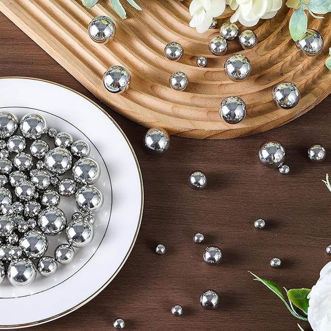260Pcs Silver Glossy Beads for Centerpiece Decor, Artifical Pearls Vase Filler - Image 3