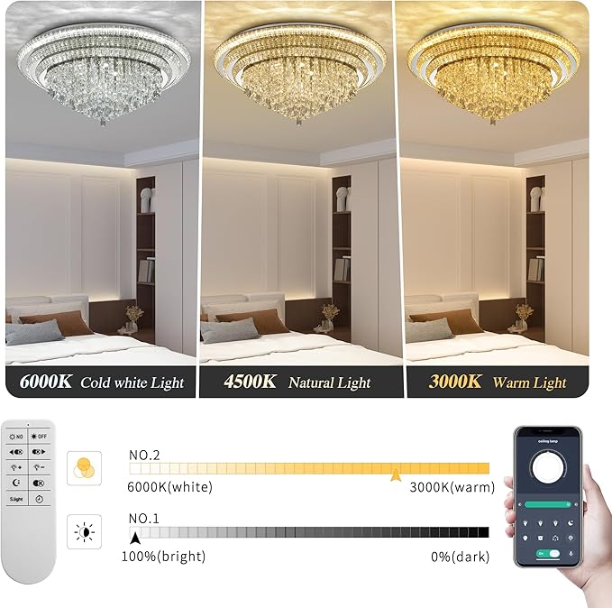 40 inch Crystal Silver Ceiling-Light Flush Mount - Image 2