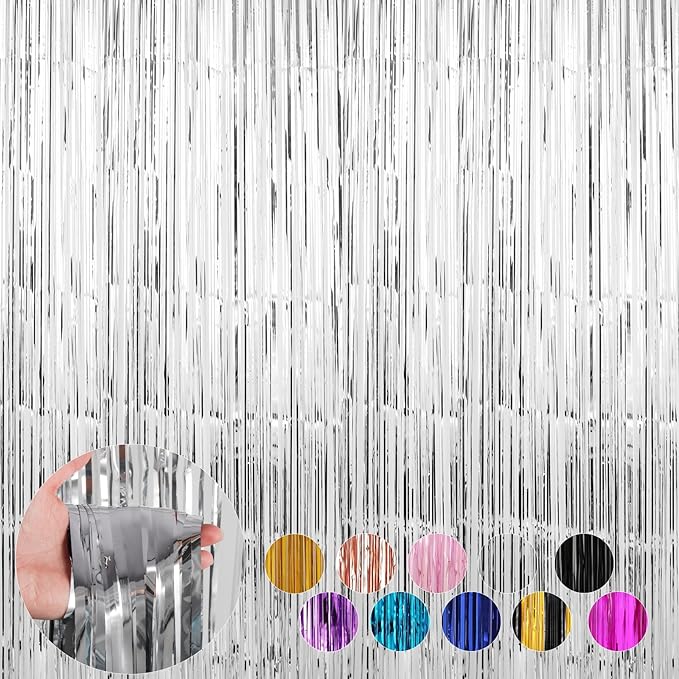 6 Pack Silver Foil Fringe Curtains Streamers Party Decorations 3.3 x 8.2 ft by Profasion