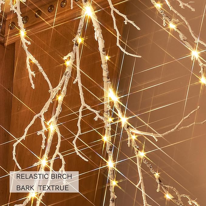 Hairui Lighted Birch Garland 6FT 120 LED Fairy Lights Plug in Pre-lit Twig Vine - Image 2