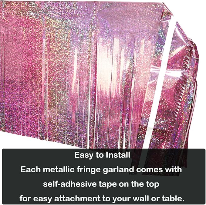 4 Pack Total 40 Feet Foil Fringe Garland Lilac Metallic Wall Hanging Drapes - Image 2