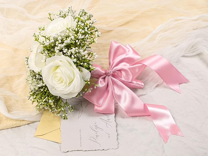 Rose Pink Satin Ribbon 1-1/2 inch X Continuous 50 Yards, Single Face Polyester - Image 6