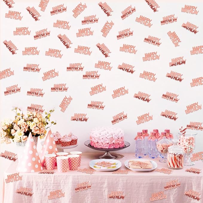 MARFOREVER Rose Gold Happy Birthday Glitter Confetti, Birthday Party Metallic - Image 5
