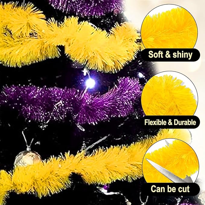 25 Feet Macaron Yellow Christmas Tinsel Garland, Metallic Foil Twist Garland - Image 3