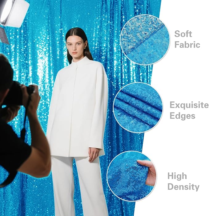 Turquoise Sequin Backdrop Curtain 2 Pieces 2FTx8FT Glitter Photography Backdrop - Image 4