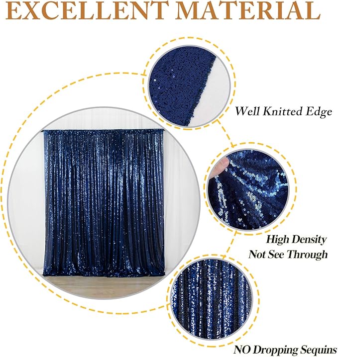 ShiDianYi Navy Blue Sequin Backdrop Curtain 10FTX10FT Photo Backdrops Shimmer - Image 4