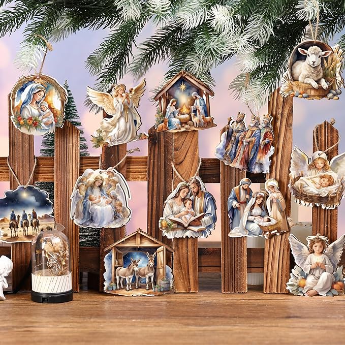 Suzile 36 Pcs Christmas Wooden Ornaments Nativity Ornaments Religious Christmas - Image 6