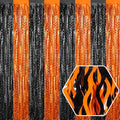 4 Pack Black Orange Wave Foil Fringe Curtain Backdrop, 3.28Ft x 8.2Ft Metallic by Ferwzsr