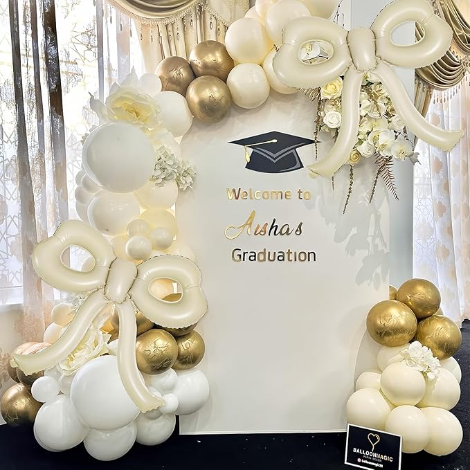 4 Pcs Bow Birthday Decorations Cream Bow Balloons - Image 5