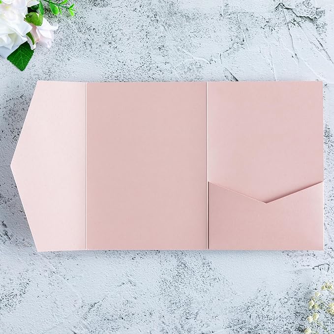 20 PCS Blush Pink Tri-fold Laser Cut Wedding Invitation Pockets - Image 3