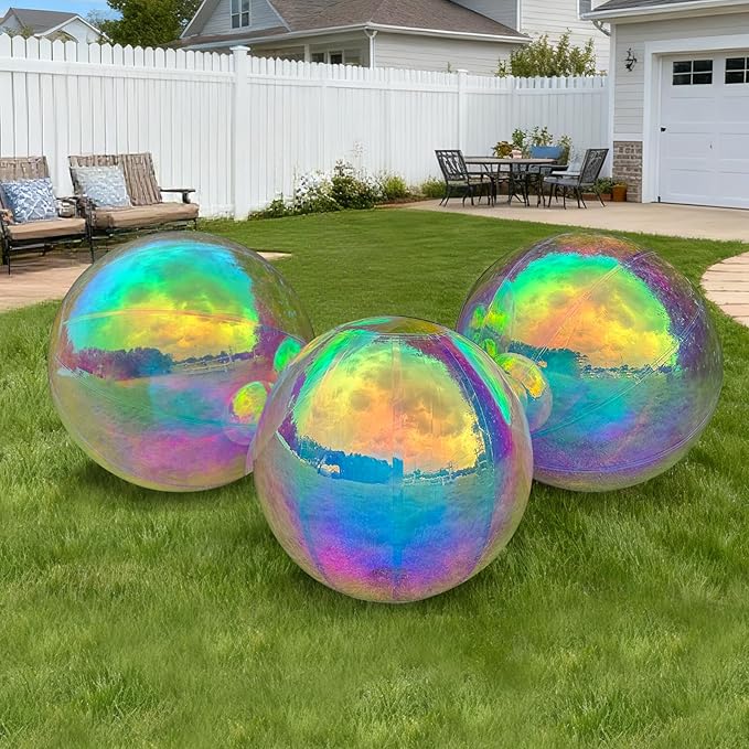 3PCS Iridescent Inflatable Mirror Ball, Big Shinny Balls Reusable Large PVC by Unknown