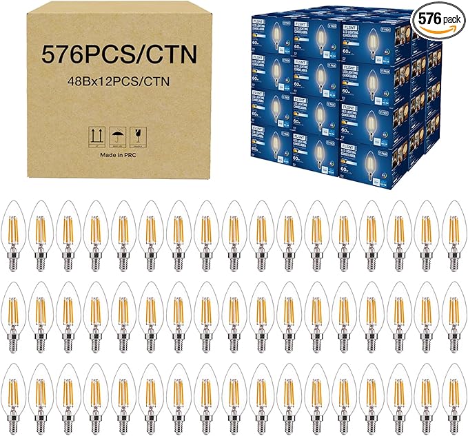 FLSNT 576 Pack B11 E12 LED Candelabra Bulbs, 60W Equivalent Dimmable Chandelier by FLSNT