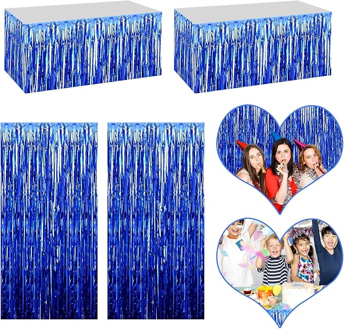 4P Metallic Foil Fringe Tinsel Table Skirts by FENGNIAN