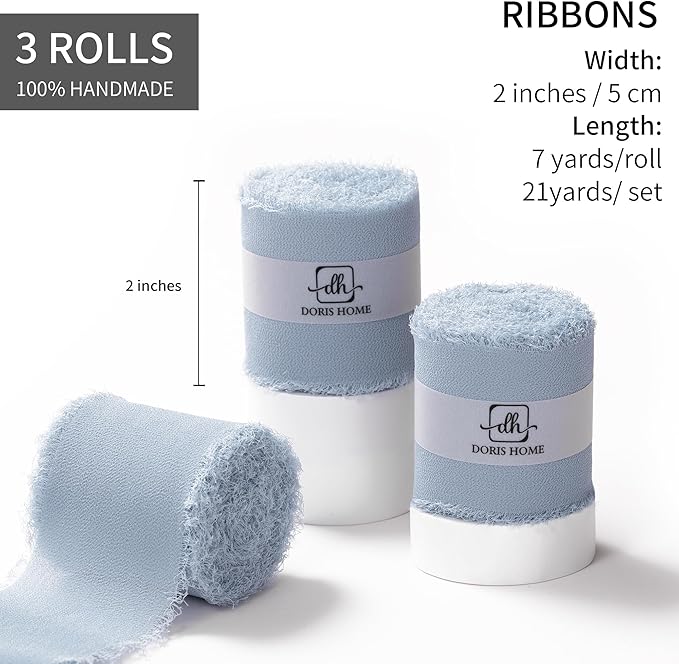 DORIS HOME Dusty Blue Chiffon Ribbon - Image 3