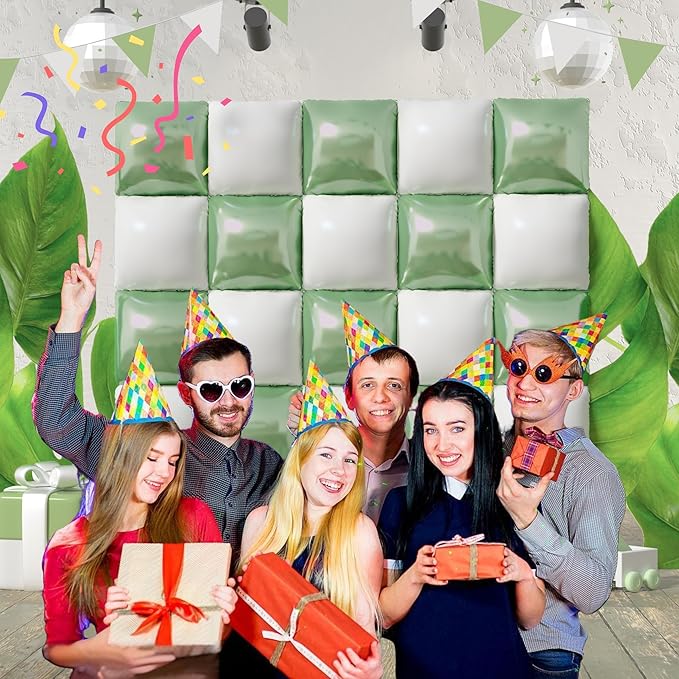 Square Foil Sage Green and White Balloon Wall Backdrop Tunnel Flat Double Sided - Image 2
