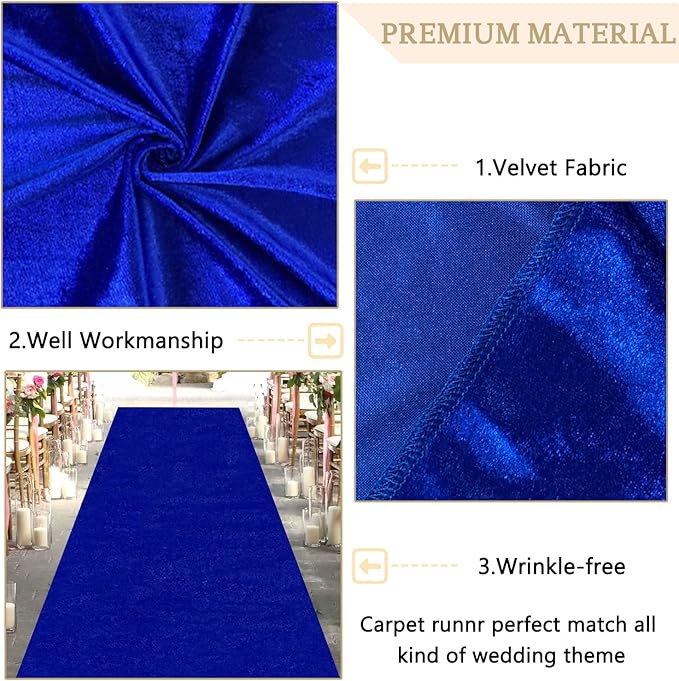 MODFUNS Royal Blue Aisle Runner Wedding Runner Aisle 4x25ft Velvet Fabric - Image 3
