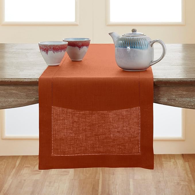 Solino Home Linen Cinnamon Hemstitch Table Runner 60 Inches by SolinoHome