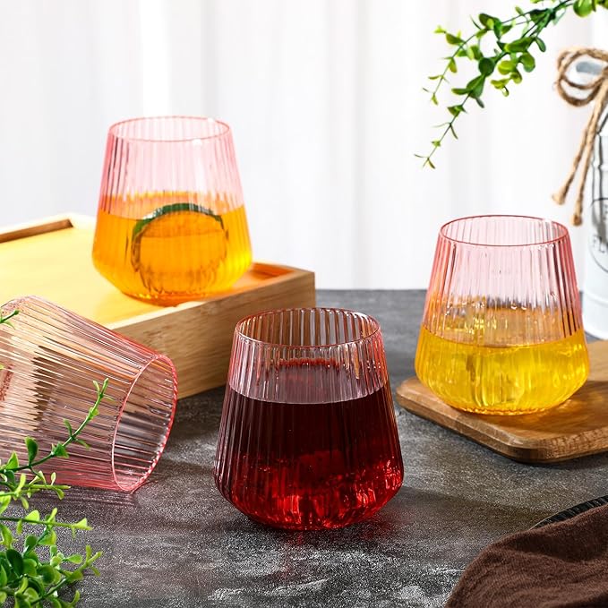 24 Pcs Pink Plastic Wine Glasses Ribbed Disposable Wine Glasses Unbreakable - Image 4