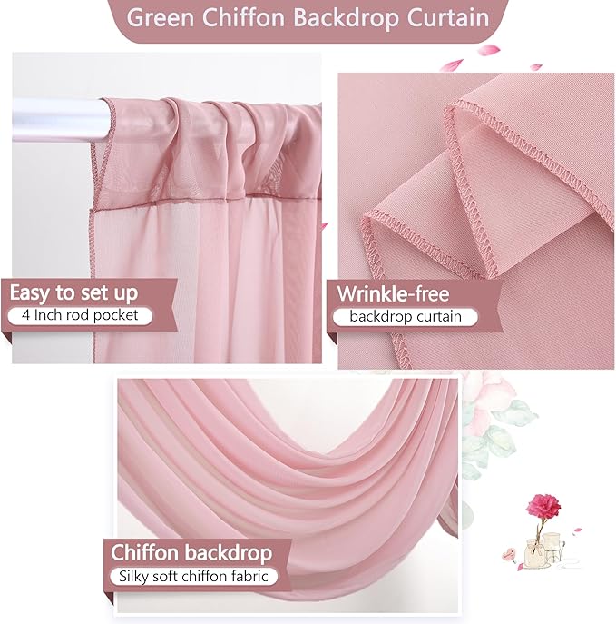 PARTISKY 10x7ft Dusty Rose Chiffon Backdrop Curtains, Wrinkle-Free Sheer Fabric - Image 4