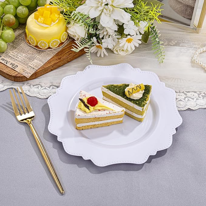 COLOSUS 100pcs 7.5 Inch White Plastic Dessert Plates, Heavy Duty Disposable - Image 2