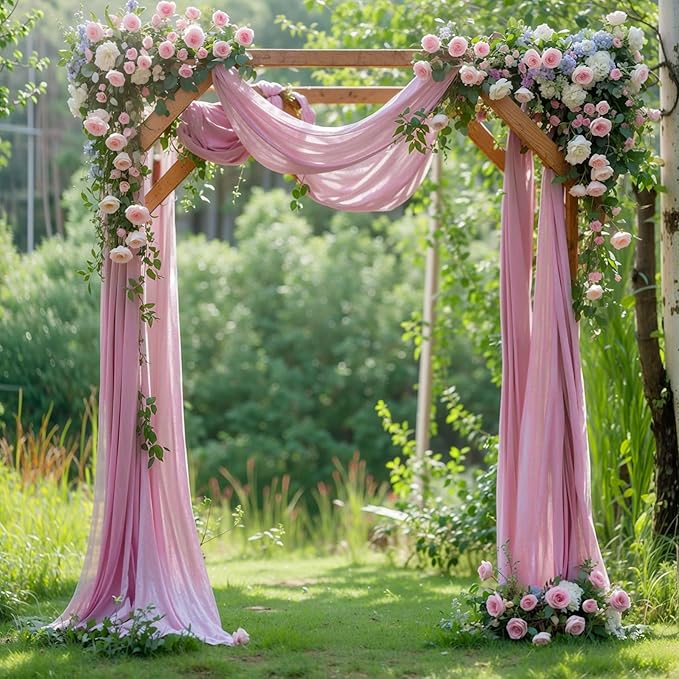 Wedding Arch Draping Fabric, 1 Panel 28" x 19Ft Dusty Rose Arch Drapes Sheer - Image 3