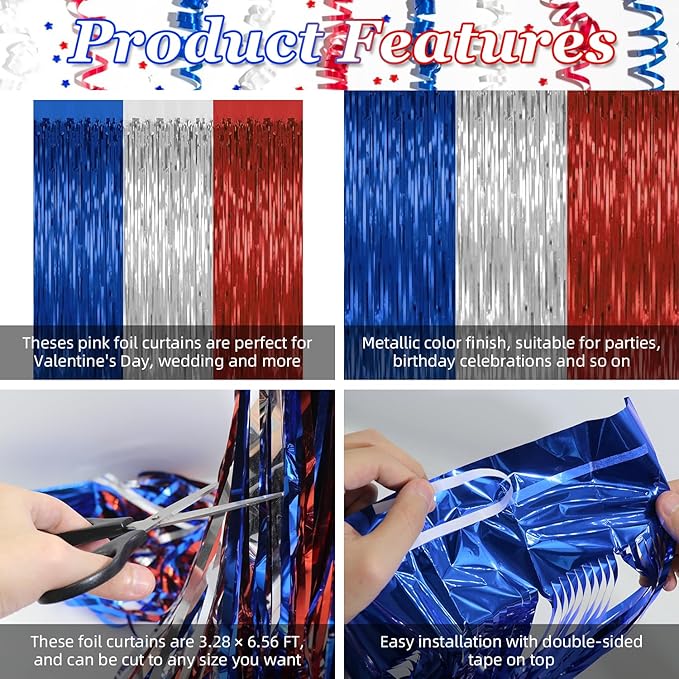 4 Pack 4th of July Party Supplies, 3.28 Ft x 6.56 Ft 4th of July Tinsel Backdrop - Image 4