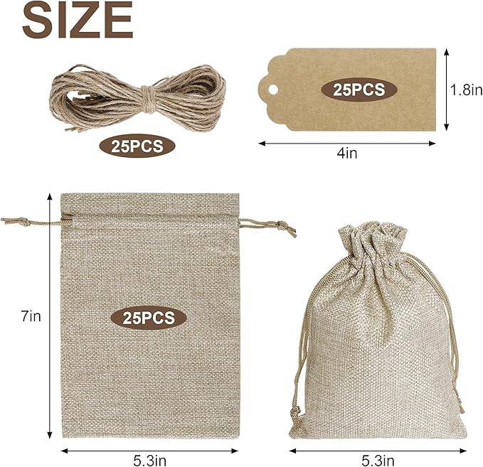 Yymobt 25PCS Burlap Bags with Drawstring, Reusable Burlap Favor Bag 5 x 7’’ - Image 2