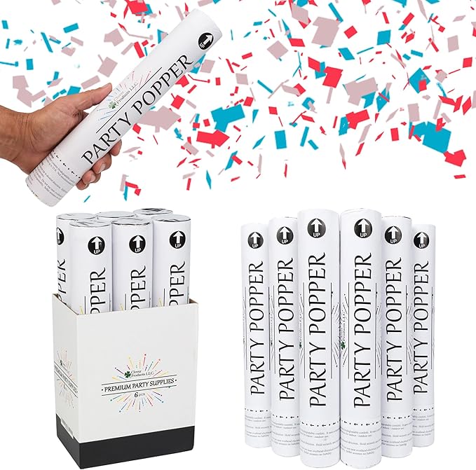 Clover Products Confetti Cannons 6-Pack – Biodegradable Red, Labor day - Image 2