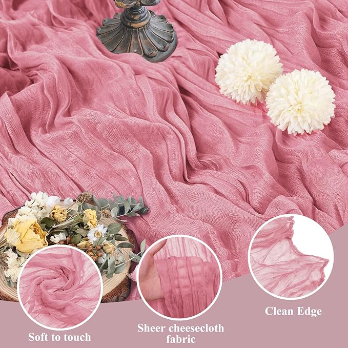 Asee'm 3pcs Cheesecloth Table Runner 120 Inches Dusty Rose Boho Gauze Cheese - Image 3