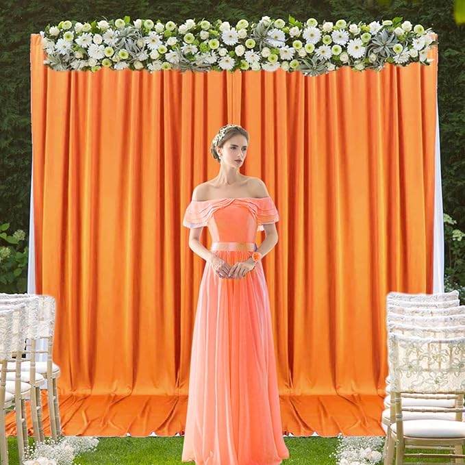 2 Panels Orange Yellow Backdrop Curtain, 10 x 10 Feet Satin Background Curtains - Image 3