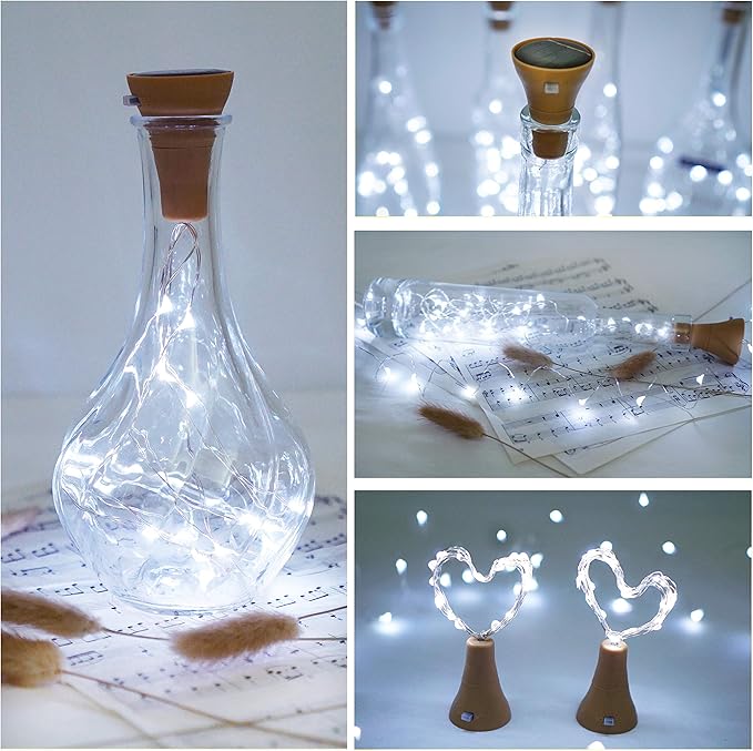 Upgraded 8 Pack Solar Wine Bottle Lights, 20LED Silver Wire Cork Lights - Image 7