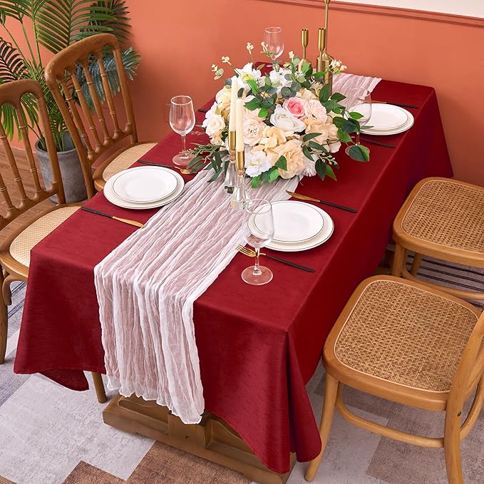 Fitable 2 Pack Faux Linen Christmas Tablecloths, Burlap Textured Fabric Table - Image 8