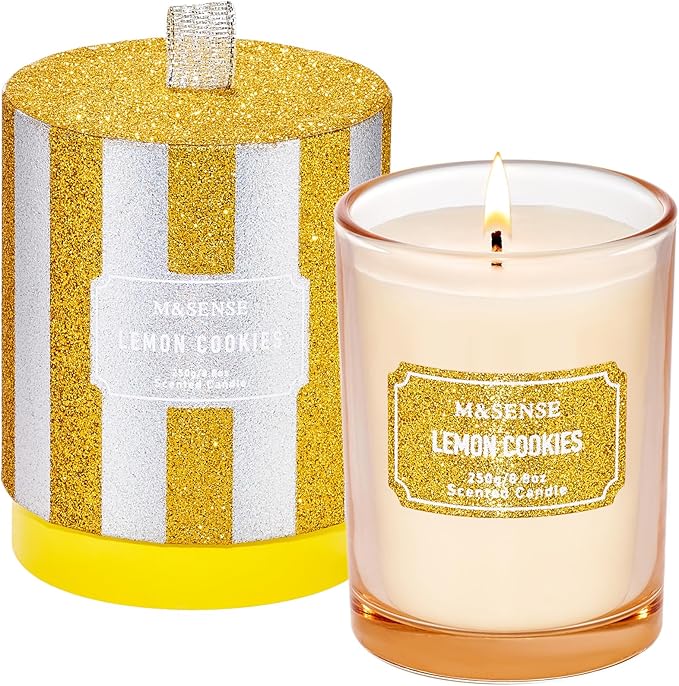 M&SENSE Lemon Scented Candle, Classic Size 8.8 oz Glitter Jar, Holiday Gifts by MSENSE
