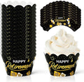Whaline 36Pcs Happy Retirement Cupcake Wrappers Black Gold Retirement Cupcake by Whaline