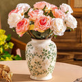 Vintage Green and Beige Vase, Round Ceramic Floral Vases, Retro Ice Cracked by SUREYUESI