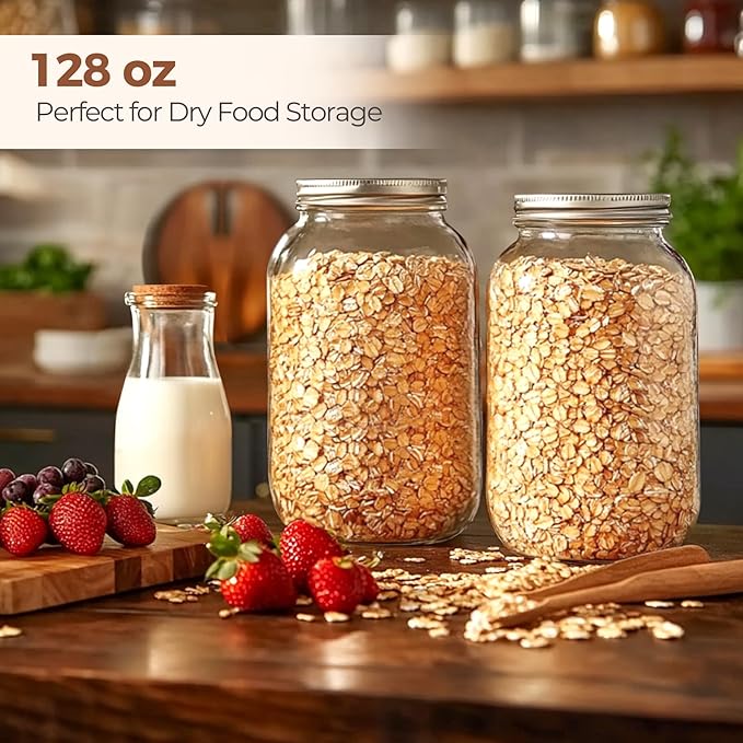 ComSaf 1 Gallon Wide Mouth Mason Jars 2 Pcs, 128 oz Glass Jars - Image 6