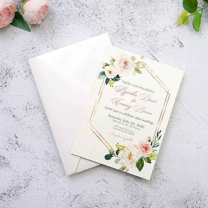 PONATIA 50 PCS/Pack A7 Envelopes, 5.25 x 7.25'' Sparkle Ivory Envelope - Image 7