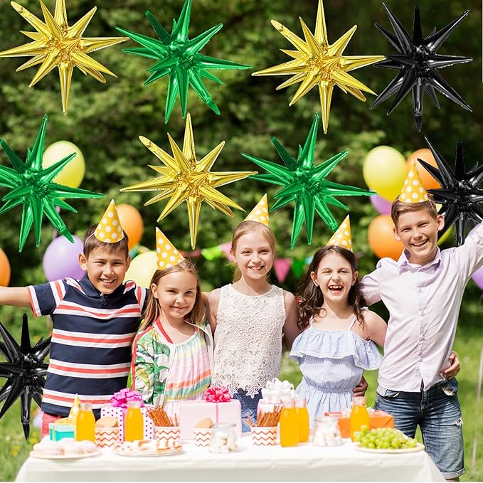 Black Green Gold Star Balloons - Image 6