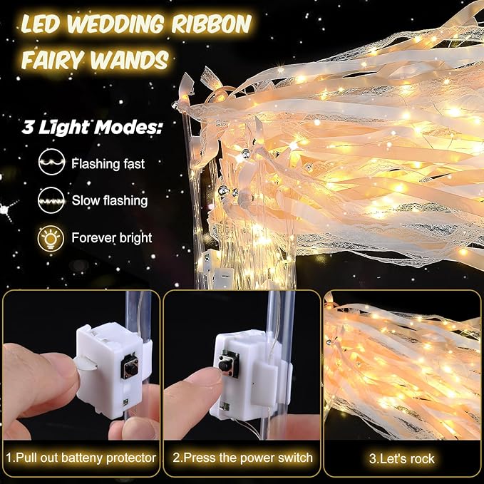100 PCS Wedding Wands with Lights, Fairy Wands, LED Silk Fairy Wand with Bells - Image 3