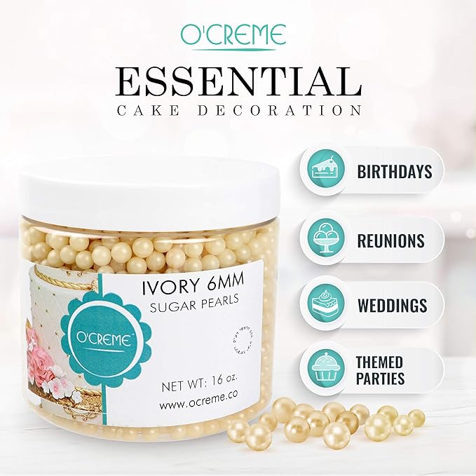 O'Creme Ivory Edible Sugar Pearls Cake Decorating Supplies - Image 4