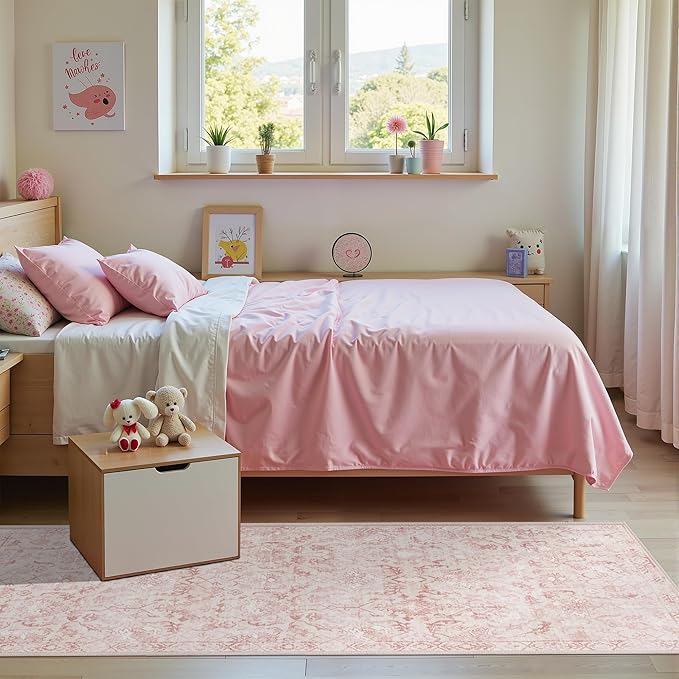 Pink 3x7 Runner Rug for Hallways Bed Side Kitchen, Boho Washable Distressed - Image 4