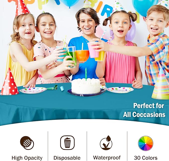 Party Solids Pack Of 12 Premium Plastic Tablecloth 84 Inch Round Table Cover - Image 5
