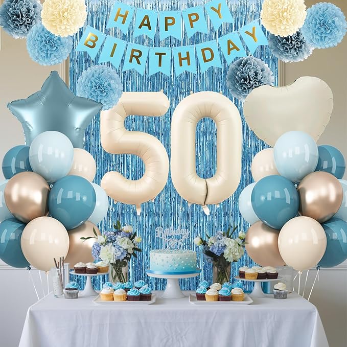 Dusty Blue 50th Birthday Party Decorations - Image 2