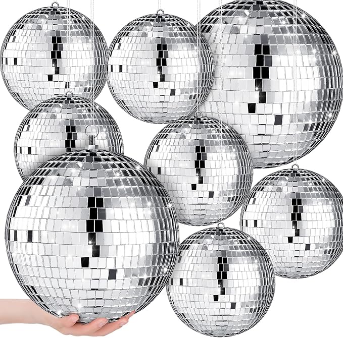 Haull 8 Pcs Large Disco Ball Set Silver Mirror Disco Reflective Ball by Kedauud