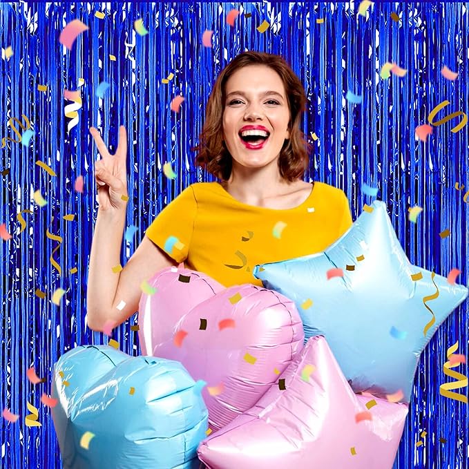3 Pack Blue Foil Fringe Curtains Backdrop, 3.28 x 9.8 Ft Metallic Streamers - Image 6