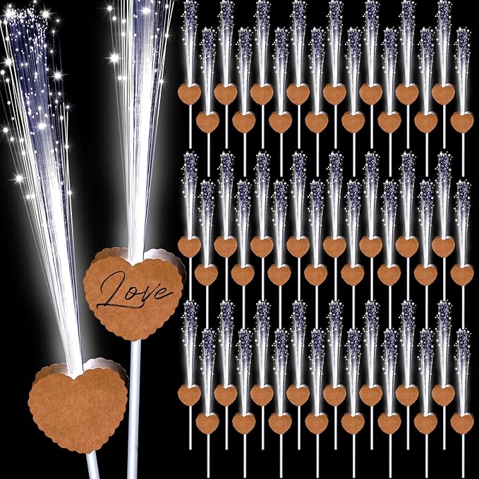 50 Pcs Wedding Sparklers Heart Shaped LED Glow Sticks Fiber Optic Wands Light by Tujoe