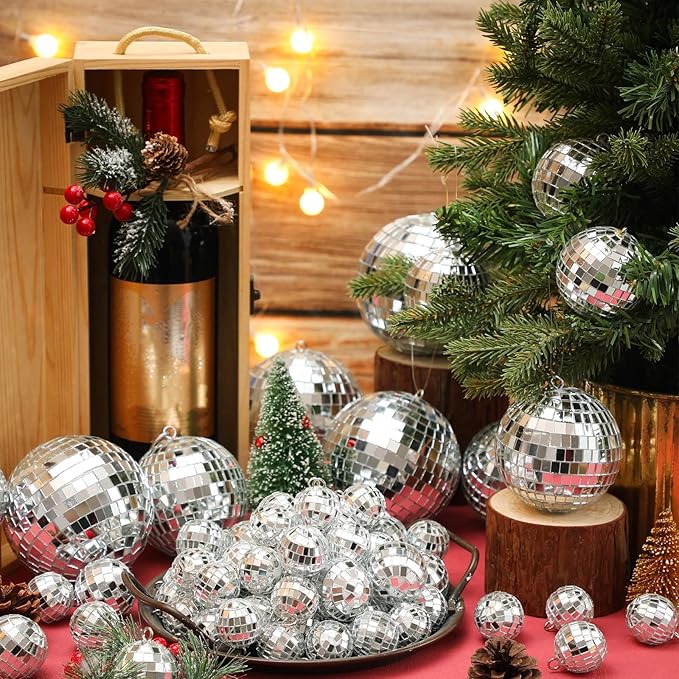 Funtery 100 Pcs Mirror Disco Balls Bulk Assorted Silver Hanging Disco Ball Decor - Image 3